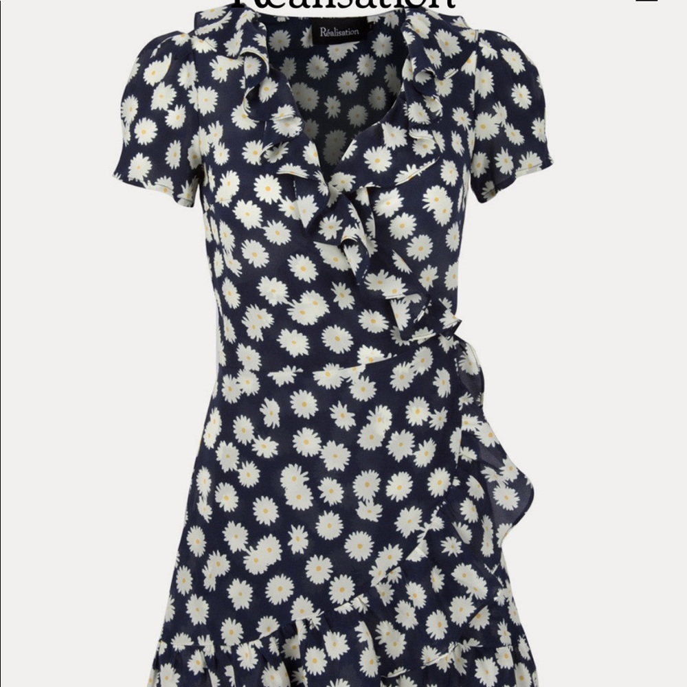 Brand new Realisation Par Valentina wrap dress (xs). Navy blue with daisy print.